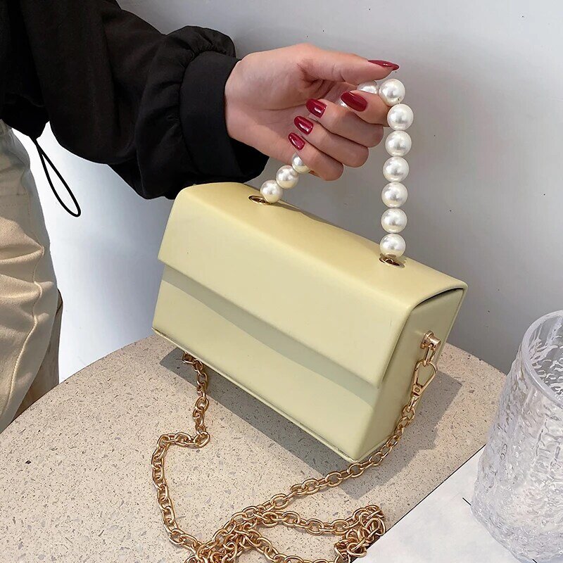 Borsa a tracolla da donna in tinta unita borse di perle 2021 nuova borsa a tracolla a tracolla a catena in pelle PU di alta qualità