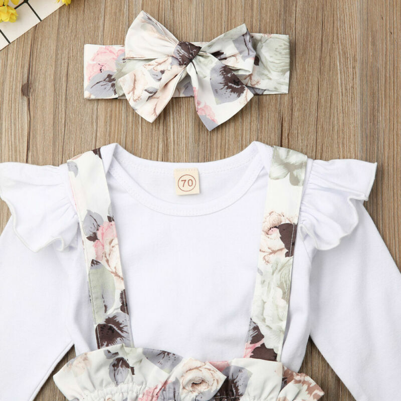 ملابس الخريف للفتيات الصغيرات من 0 إلى 24 شهرًا ، بلوزات بأكمام طويلة ، شورت رومبير بنقشة الزهور وعقال ، مجموعة 2020