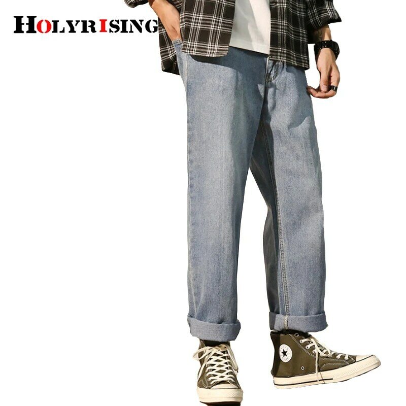 Holyrising الرجال الشارع الشهير الأزرق الجينز الكورية أزياء السراويل الذكور الدنيم السراويل واسعة الساق السراويل 4 اللون S-3XL