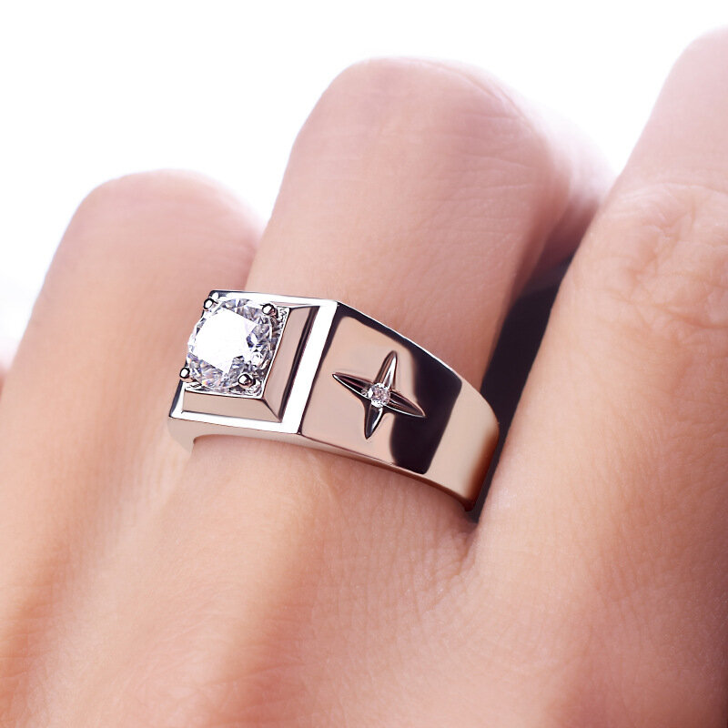 Venda quente anel de diamante de platina 1 quilates anel de diamante masculino moda simples anel de casamento presente atacado