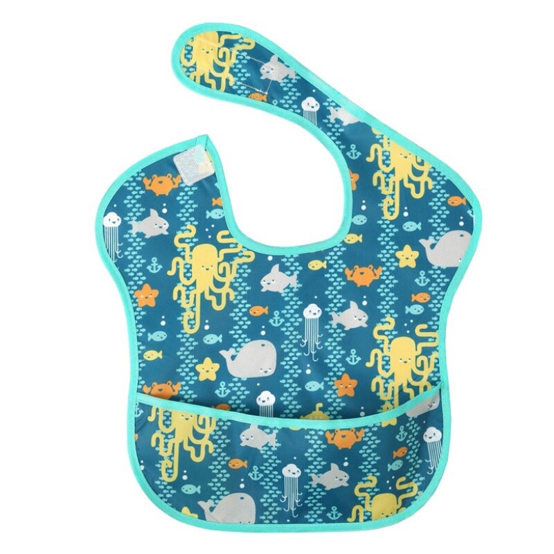 Adjustable Baby Bibs Polyester Bibs With Pocket  Waterproof Lunch Feeding Bibs Baby print Feeding Cloth Children Baby Apron