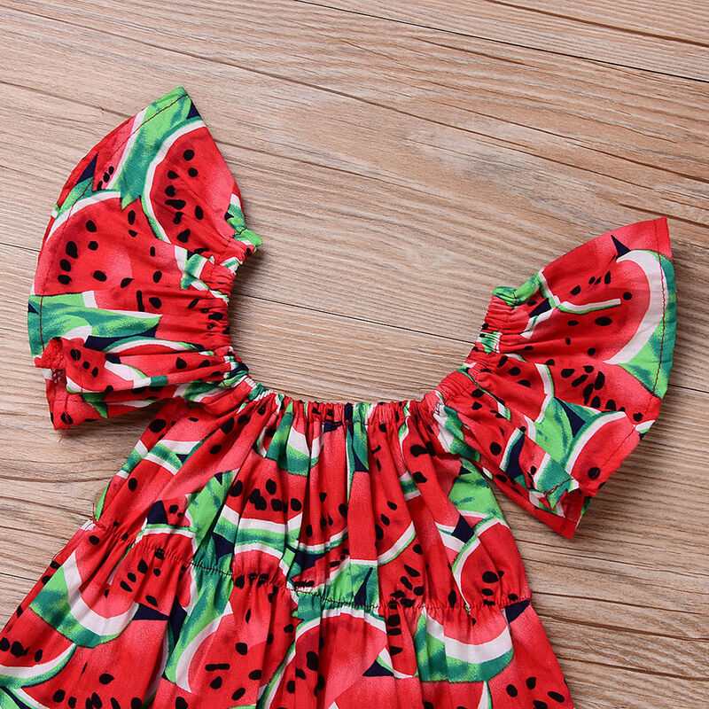 2020 Pasgeboren Baby Meisjes Watermeloen Print Kleding Ruches Mouwen Bodysuit + Hoofdband 2 Stuks Outfits