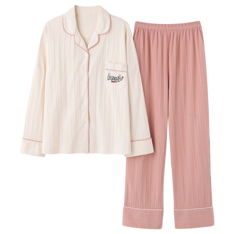 Nanjiren pijamas de primavera puro de algodón de manga larga estilo coreano lindo estudiante de la mujer Otoño y ropa de invierno