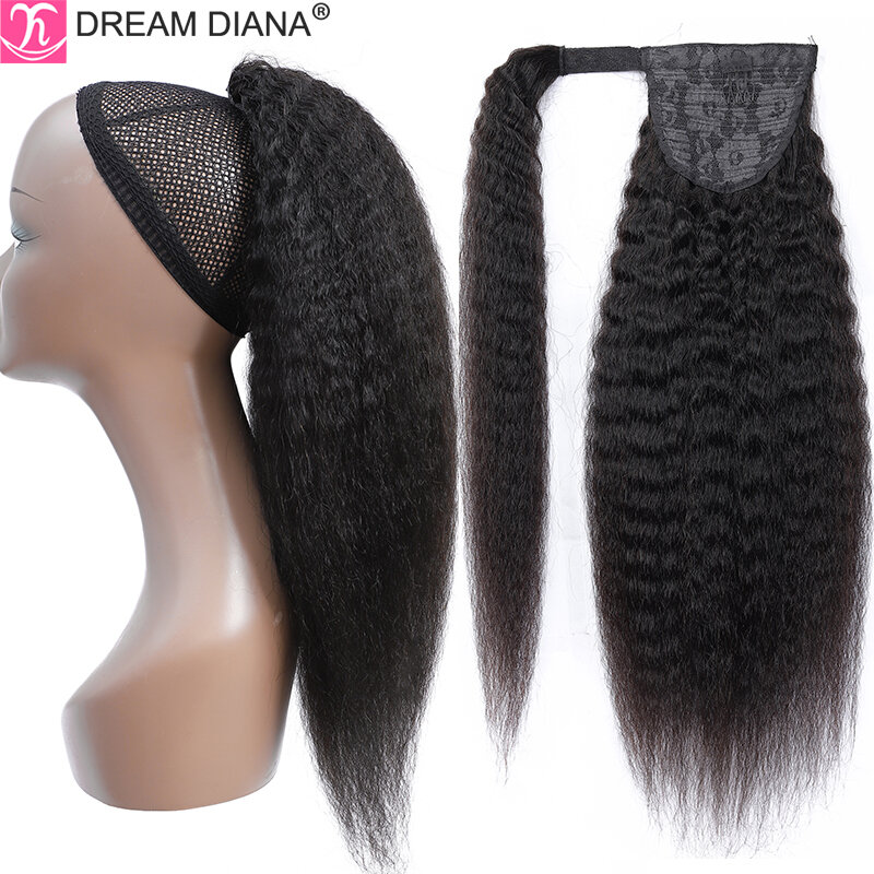 Dreambandana-aplique de cabelo humano, cabelo crespo, brasileiro, rabo de cavalo, enrolado sobre o cordão, 100% remy, extensões de cabelo