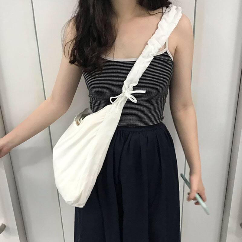 Borsa da donna borsa in tela di arte coreana borsa a tracolla larga con coulisse borsa a tracolla per studentessa