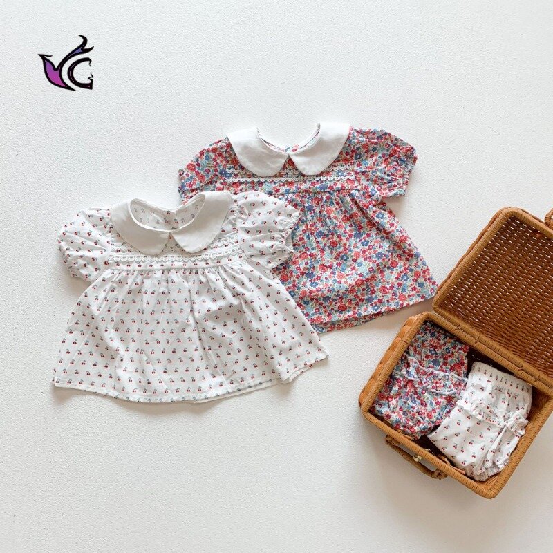 Yg-traje de dos piezas para bebé, ropa coreana con Flores rotas, Top con cuello para bebé, pantalones cortos, 2021