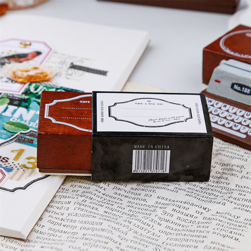 Sello de etiqueta de base de borde de marco, sellos de goma madera, papelería, álbum de recortes
