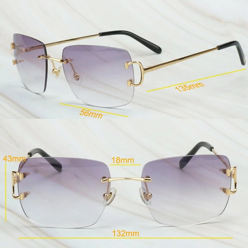 Rimless Sunglasses for Men Luxury Sun Glasses Carter Glasses Frame for Driving Square Oculos De Sol Women Designer Accessories