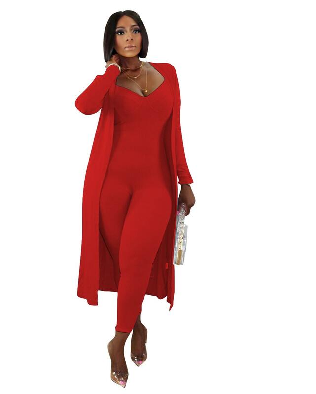Solid Color Casual Long Sleeves Coat Tight Jumpsuit Women Suit 2020 Autumn Hot Selling European and American Two-Piece Set