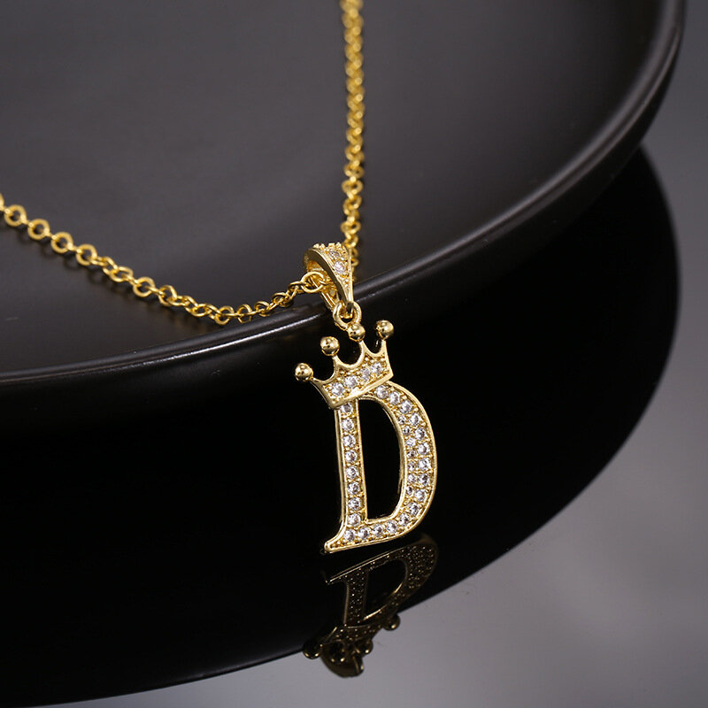 New Luxury Copper Zircon A-Z Crown Alphabet Pendant Chain Necklace Punk Hip-Hop Style Fashion Woman Man Initial Name Jewelry