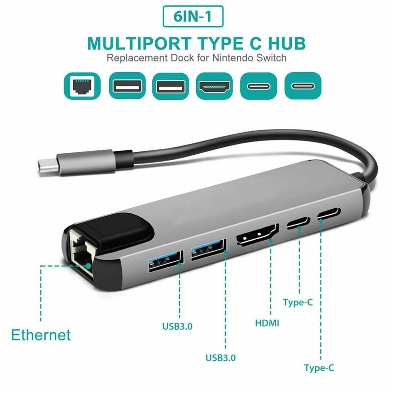 USB 3.1 허브 유형 C-HDMI 호환 RJ45 PD USB 3.0 멀티 어댑터 독 액세서리 유형 C 분배기 MacBook Pro 용 6 포트 허브