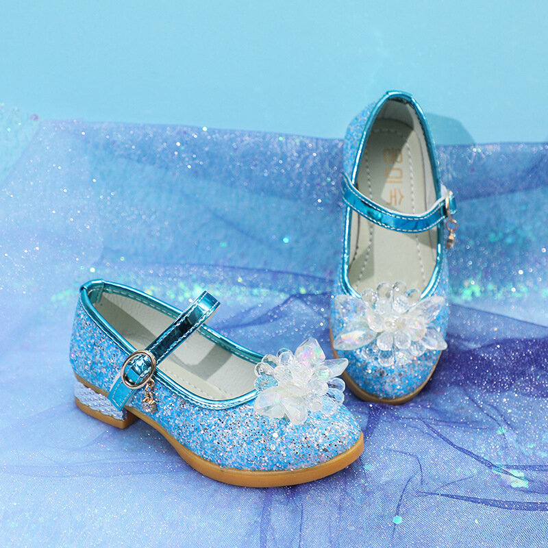 Sapatos de salto alto infantil, sapatos com lantejoulas para meninas, feito de cristal, para crianças e garotas, sapatos de princesa
