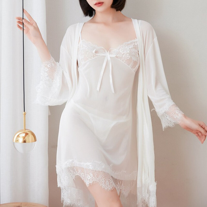 Moda verão mulher sexys nightdress transparente malha vestido de renda sexys pijamas nyz shop