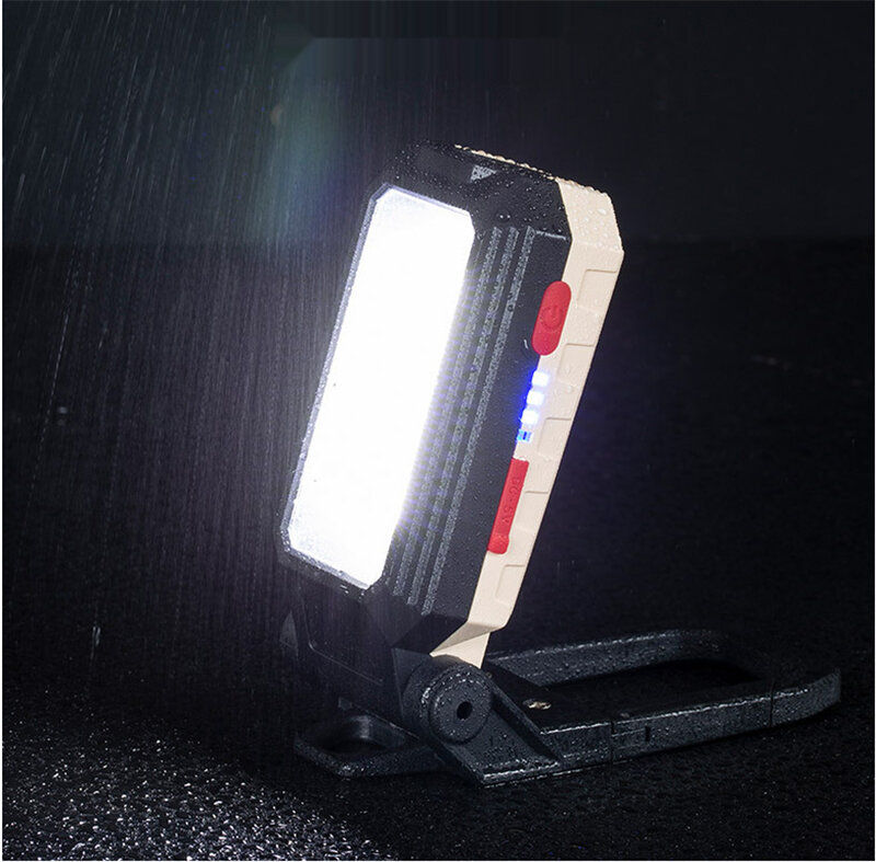 Luz de trabajo LED + COB, linterna recargable de 2 piezas, magnética, portátil, plegable, resistente al agua, pantalla de carga para Camping, luz de advertencia