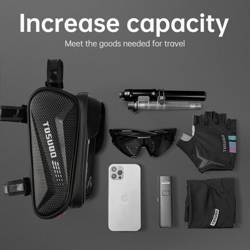 TOSUOD Bike Bag 1.8L Frame Front Tube Rainproof Cycling Bag Bicycle Waterproof Phone Case 8 Inches Touchscreen Hard Shell Bag