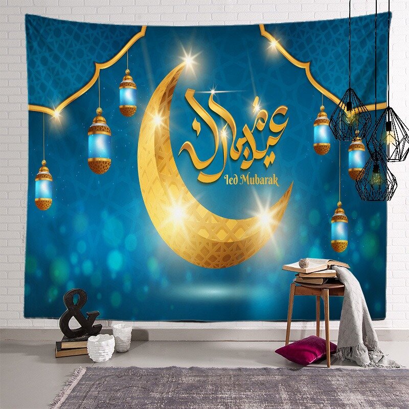 Decoração de parede muçulmano 2021 eid mubarak, pano de fundo decoração de festival, lua, tapeçaria pendurada, toalha de mural para casa