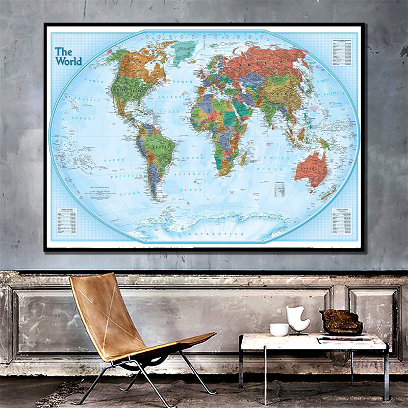 60x90cm The World Physical Map 2011 Edition World Map Non-woven Wall Art Painting for Children Education School Office Decor