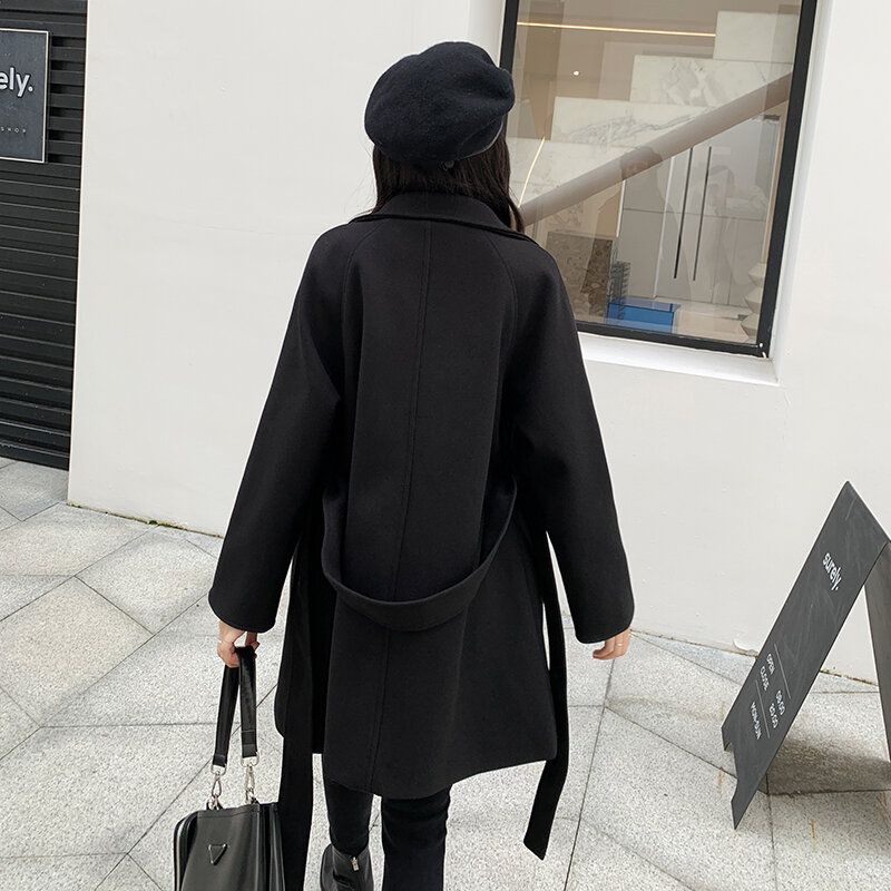 Qiu 동 새로운 기금 모직 코트 여성 계약 바람은 인기 조수 여성 유형 긴 코트를 가져 가라.