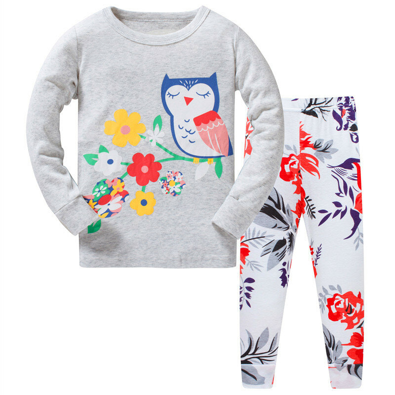 Ensemble pyjama en coton à manches longues pour fille, 2 pièces, vêtements de nuit, motif dessin animé, printemps-automne
