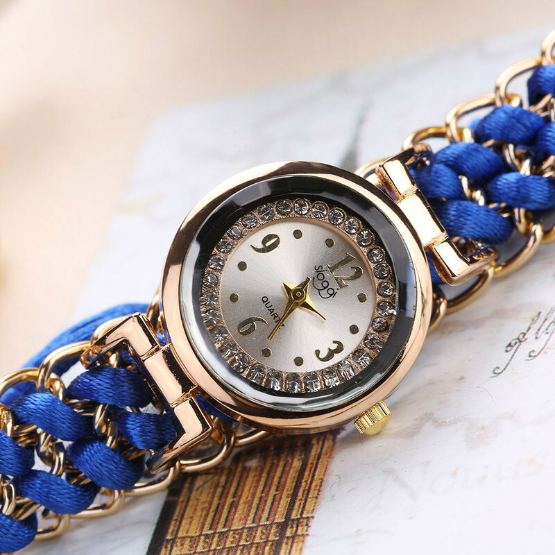 Reloj de pulsera de cuarzo para mujer, cronógrafo Vintage, cuerda de tejer, cadena, reloj de pulsera analógico con movimiento de cuarzo