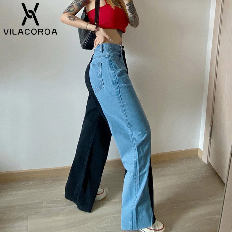Cintura alta costura hip-hop jeans feminino lado fenda botão esfregando calças de perna larga streetwear dança y2k casual jeans femininos