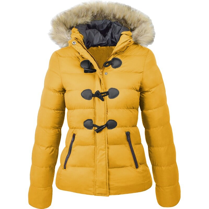 Женская зимняя куртка ZOGAA, повседневная приталенная куртка большого размера с меховым воротником и роговыми пряжками, теплая парка, 2020