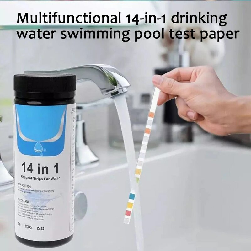 50PCS Trinken Wasser Test Streifen, Reagenz Streifen für Wasser und Leitungs Wasser Qualität Test, PH, brom, Nitrat Test 14-in-1