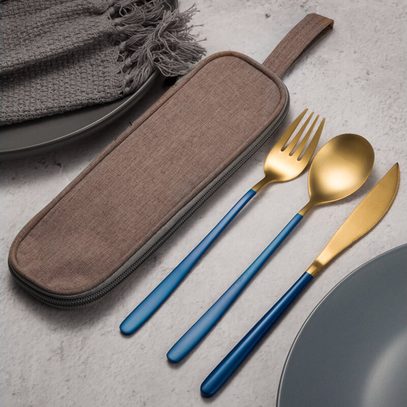 JueQi Tableware Set Cutlery Stainless Steel 304 Utensils Kitchen Dinnerware include Knife Fork TeaSpoons Camping Tableware Bag