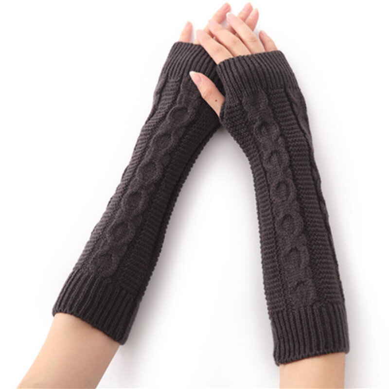 LANMREM – gants en laine pour femme, motif torsadé épais, doigts exposés, demi-doigt, bras tricoté chaud, à la mode, 2C761, hiver