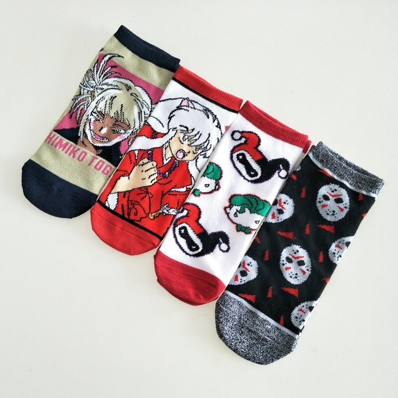 Skarpetki damskie Inuyasha kobieta skarpety Cartoon Anime bawełna zabawa krótkie śliczne Kawaii Art Happy Streetwear moda Casual Femme Chaussettes