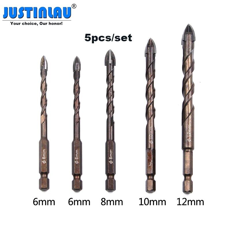 JUSTINLAU 5pcs/set 6/6/8/10/12mm Drill Bits Metal Processing Wood Drills Drilled Tools for Set Hex Shank Tap of Cone Mini Glass