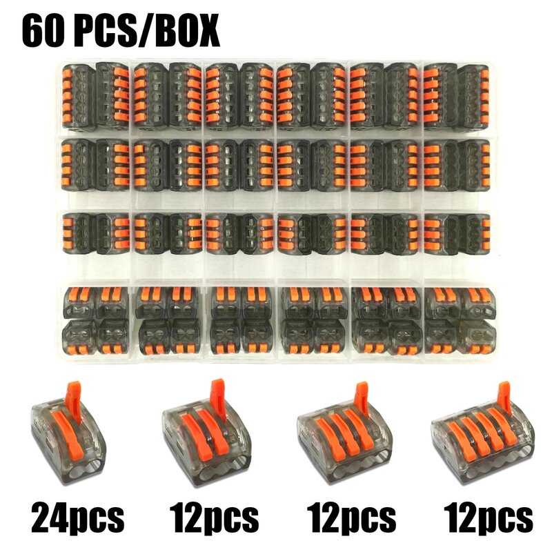 60PCS/BOX 222-212-215 Electrical Wiring Terminals Household Wire Connectors Fast Terminals For Connection Of Wires color Pin-212