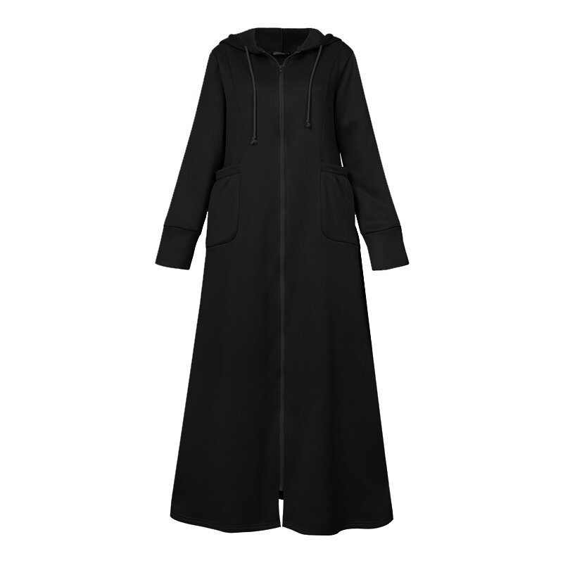 ZANZEA-vestido informal de manga larga con capucha para mujer, sudadera con capucha, prendas de vestir con cremallera, bata de otoño