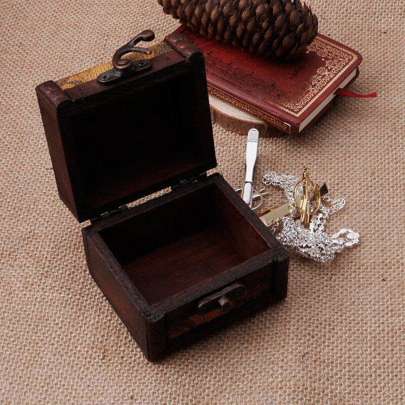 Vintage de madeira mapa caixa de armazenamento caso jóias abotoaduras peito pequeno presente novo