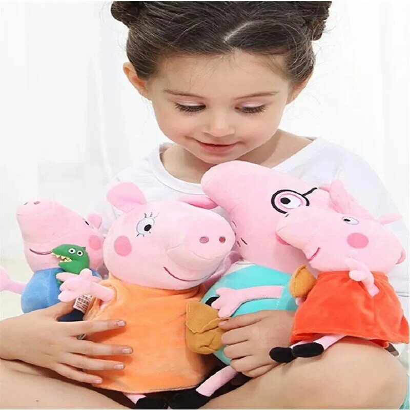Jouets en peluche Peppa Pig George pour enfants, 4 pièces originales, famille de poupées Peppa Pig roses, cadeaux de noël pour filles