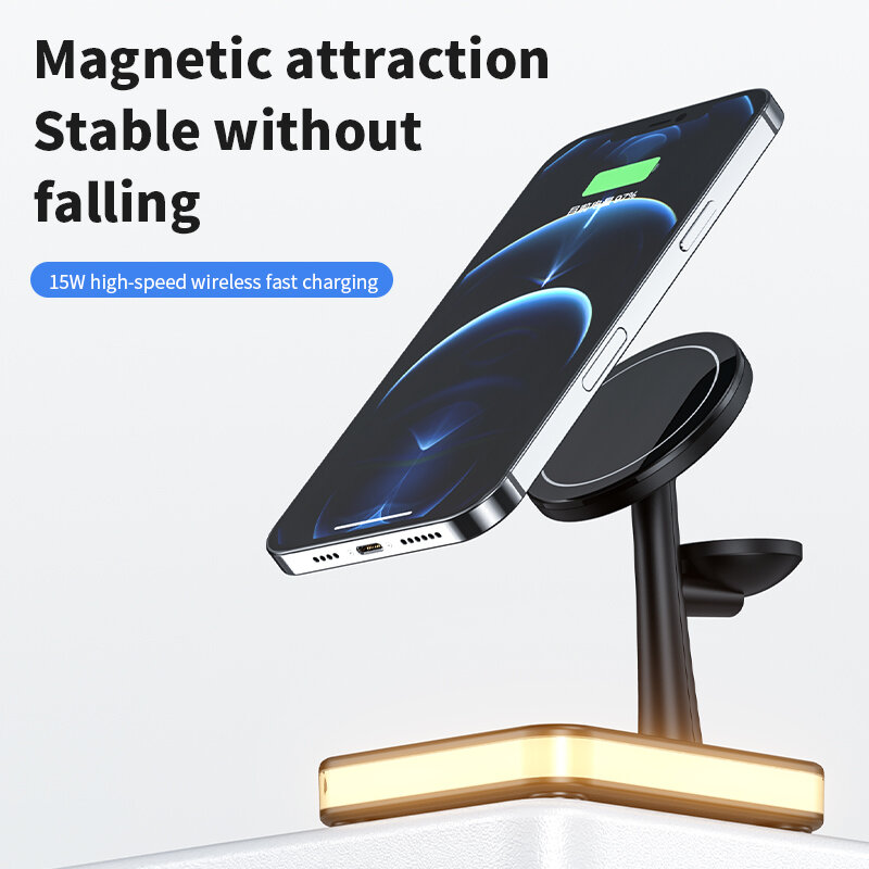 Magnetic Wireless Charger สำหรับ iPhone 12 Mini 12 Pro Max เหนี่ยวนำชาร์จ3 In 1 Fast Charging Station สำหรับ Apple นาฬิกา AirPods