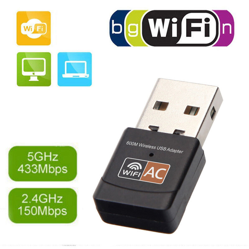 Zexmte – adaptateur USB sans fil 600M bps double bande 2.4GHz/5.8GHz, carte réseau pour récepteur Wifi PC Compatible avec 802.11ac/b/g/n