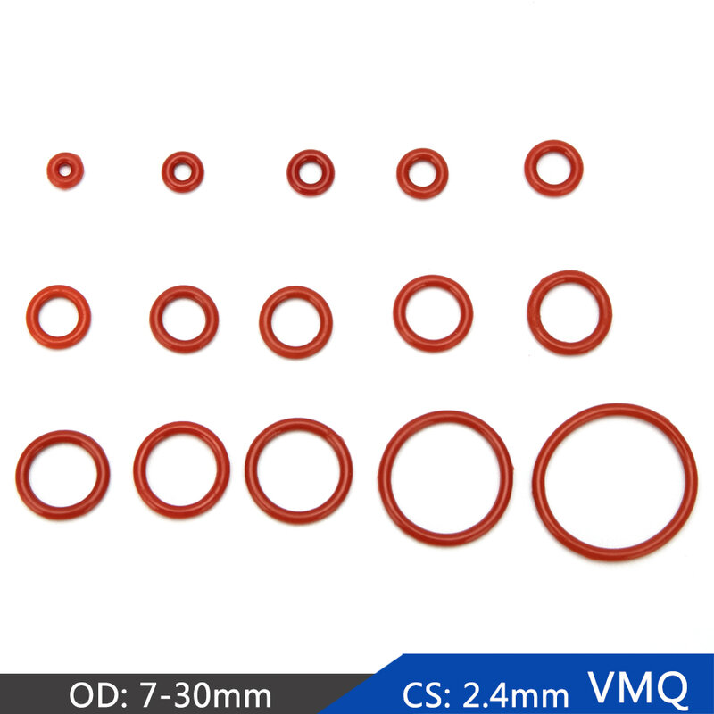 50 pçs vmq silicone borracha selagem o-ring substituição selo vermelho o anéis junta arruela od 6mm-30mm cs 2.4mm diy acessórios s95