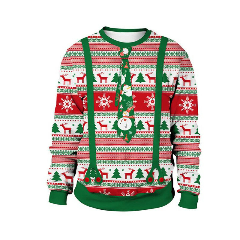 Свитер для мужчин и женщин, пуловер с круглым вырезом, с рождественской елкой, снеговиком, оленем, страшный рождественский джемпер
