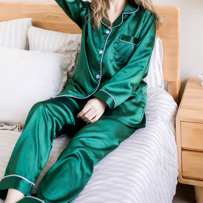 Весенне-летняя Новая Элегантная Модная Повседневная Женская атласная пижама в комплекте пижама ночная рубашка домашняя одежда
