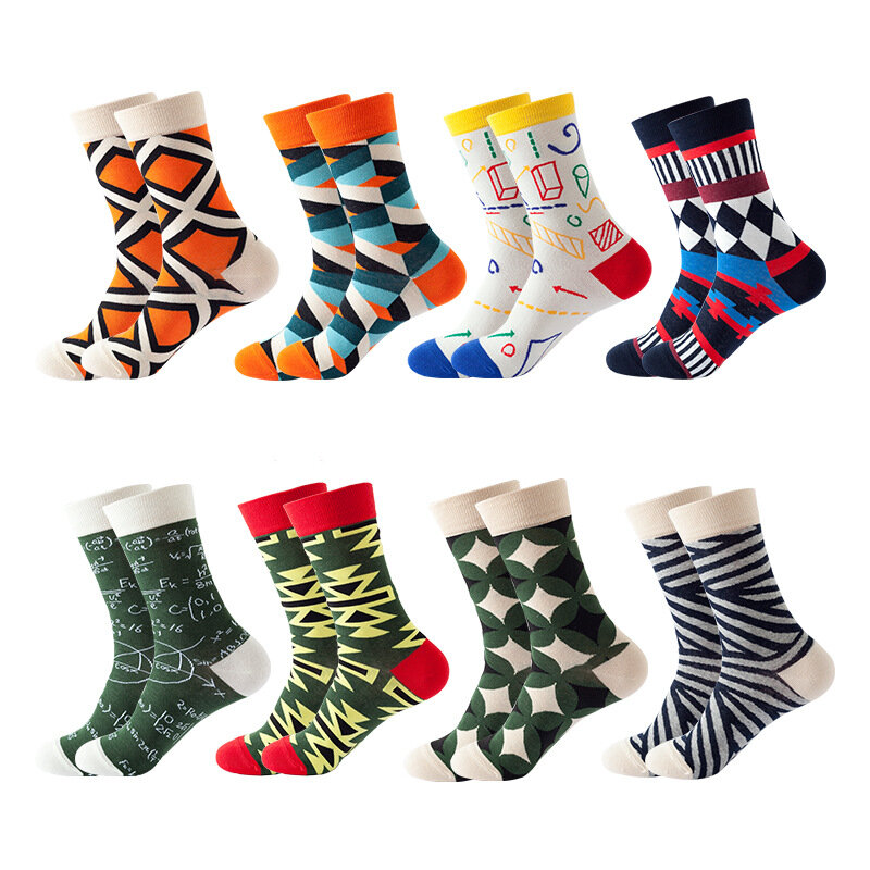 5 Pairs Brand Quality Mens Socks Combed Cotton Colorful Happy Funny Sock Autumn Winter Warm Casual Long Men Compression Sock