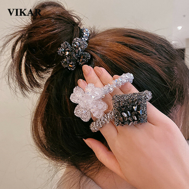 Bandes de cheveux élastiques en cristal brillant pour femmes, cravates, bandeau coréen, mode, accessoires pour cheveux, faits à la main, nouvelle collection