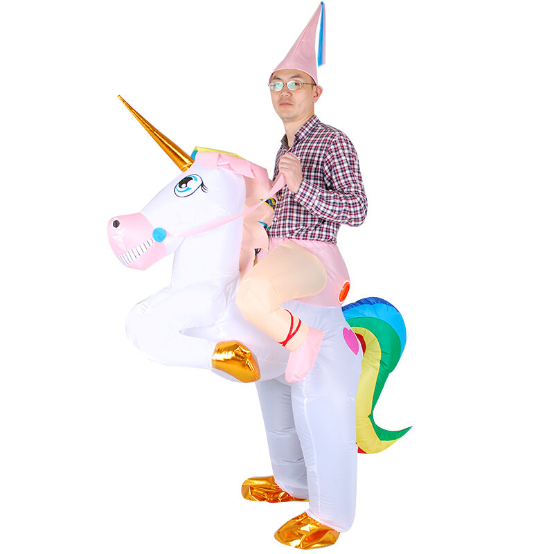 Gonfiabile Corno unicorn costume Passeggiata a Cavallo di Halloween cosplay di Carnevale Di Natale Fance Abito donna uomo Bambini Purim Ingrandimento Della Mascotte