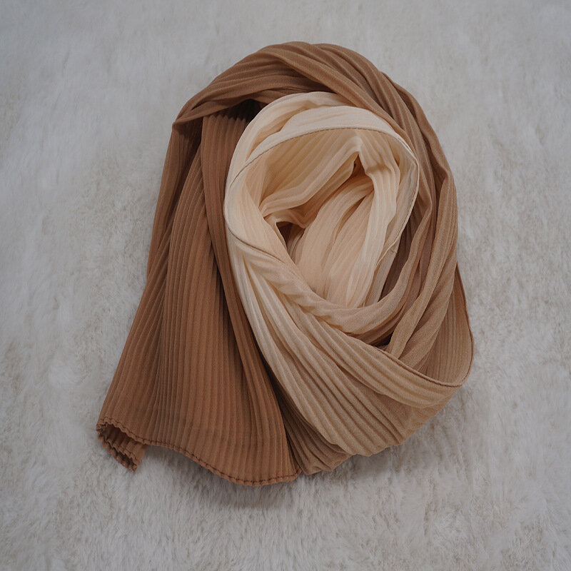 Lenço hijab de chiffon bolha feminino, lenço da moda com gradiente de cor brilhante para turbinas, lenço de cabeça islâmico, 2020
