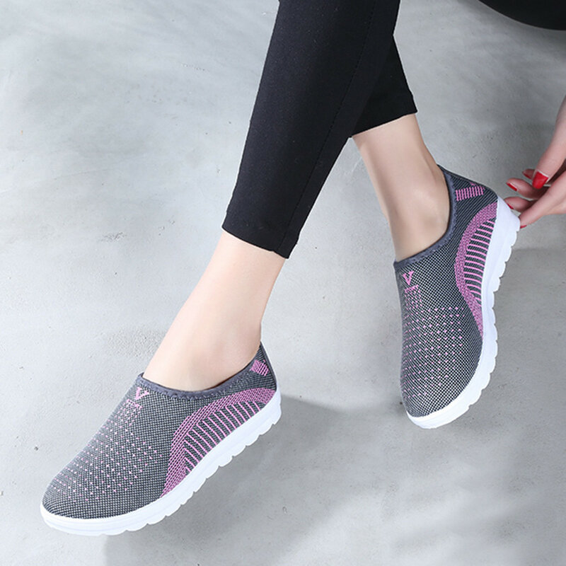 Fashion Women Mesh Flat shoes patchwork slip-on Cotton Casual shoes for woman Walking Stripe Sneakers Loafers Soft Shoes zapato