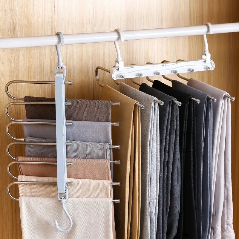 5 In1 Magic Portable Multi-function Stainless Steel Pants Hanger Hanger Clothes Shelf Organizer And Storage Accessories Dropship
