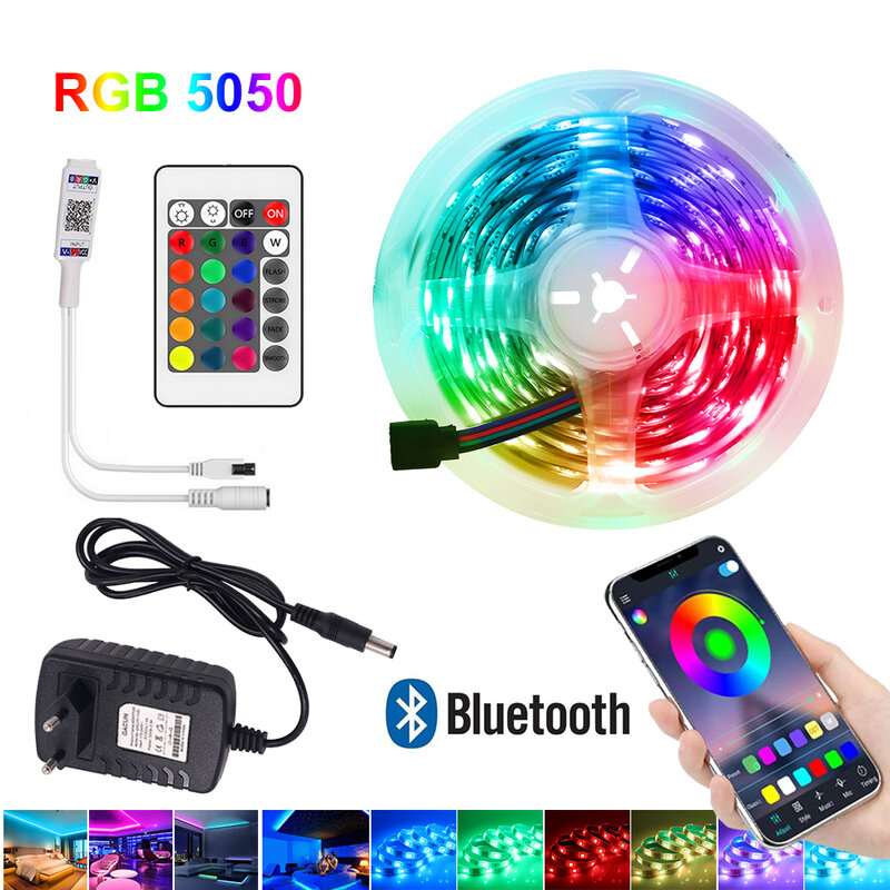 12V RGB LED Strip Light 5050 SMD ยืดหยุ่นริบบิ้น Remote 5M 10M 15M 20M กันน้ำ RGB LED Light เทปไดโอด