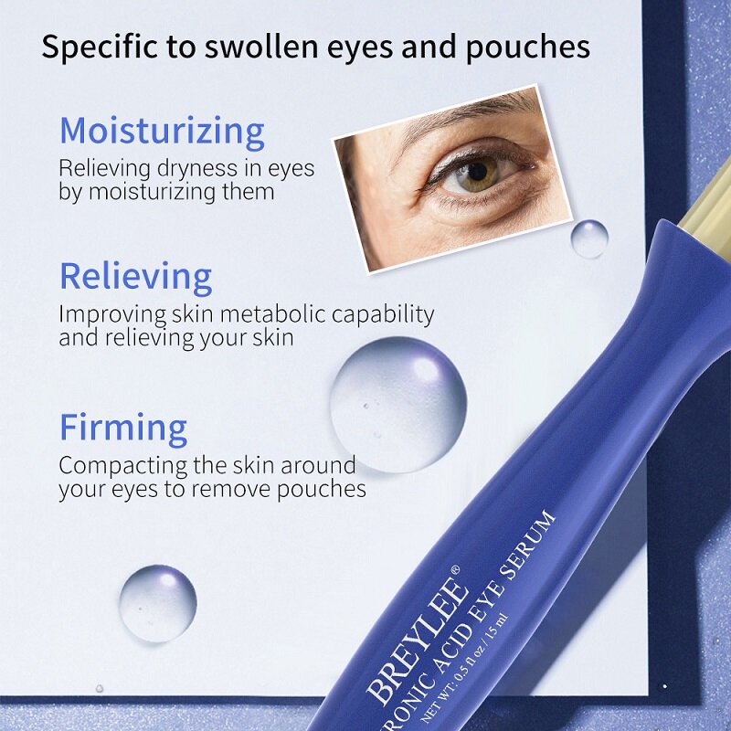 BREYLEE acido ialuronico siero per gli occhi migliora la borsa per gli occhi Anti gonfiore rullo per gli occhi massaggio crema per gli occhi rimuovi rughe idratante per gli occhi