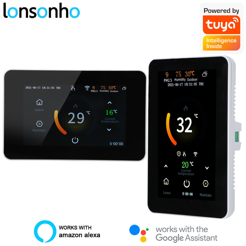 Lonsonho tuya vida inteligente wifi termostato termostato termostato lcd tela de toque controlador temperatura casa inteligente alexa google compatível