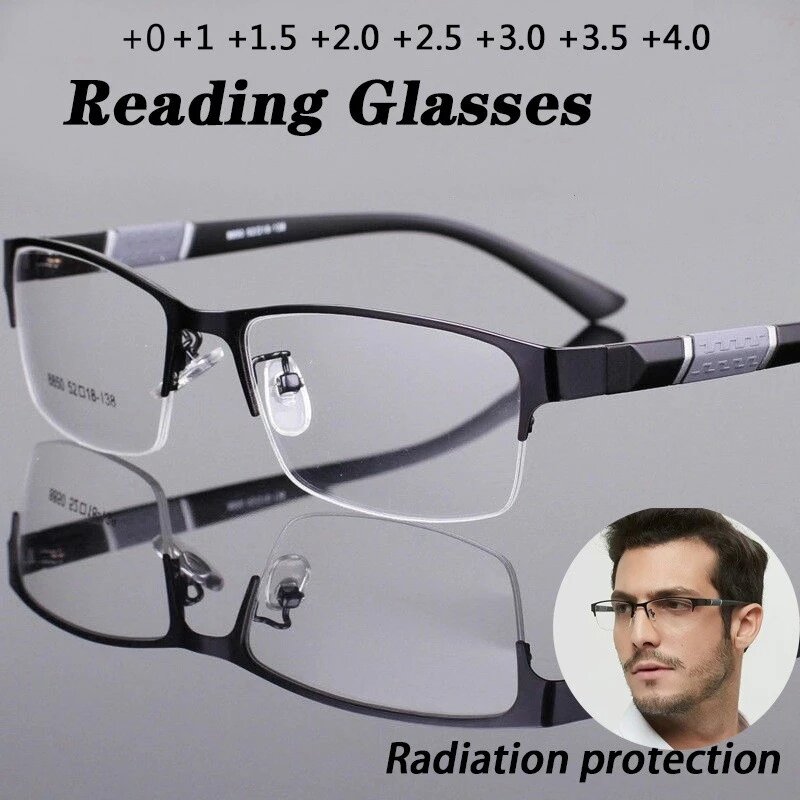 Kacamata Baca Tren Baru Kacamata Baca Pria dan Wanita Kualitas Tinggi Setengah Bingkai Kacamata Baca Pria Diopters + 1.0 + 4.0